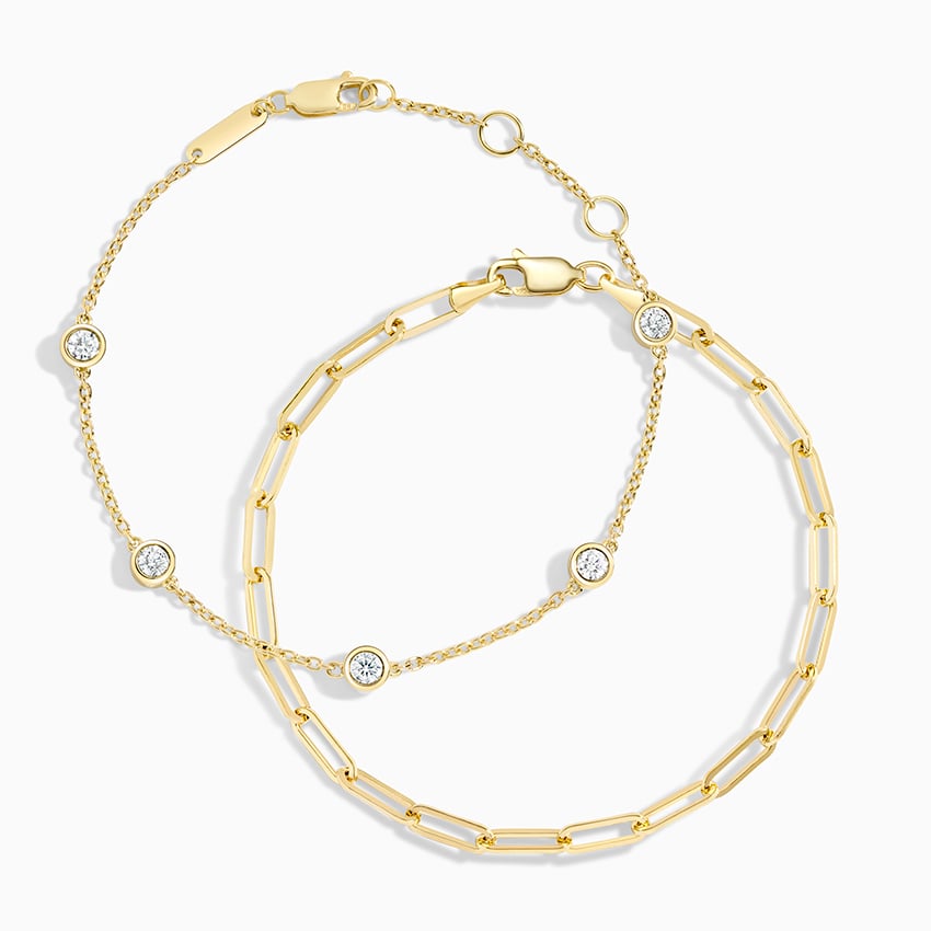 925 Sterling Silver Bracelet Set | CZ Diamond Chain & Paperclip Link