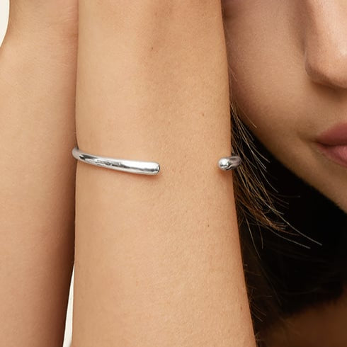 925 Sterling Silver Open Cuff Bracelet | Minimal Adjustable Bangle