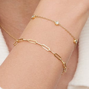 925 Sterling Silver Bracelet Set | CZ Diamond Chain & Paperclip Link
