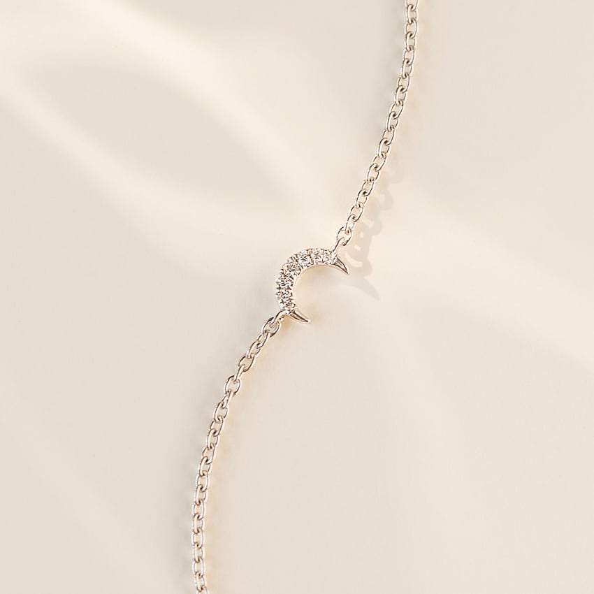 Dainty 925 Sterling Silver Moon Bracelet | Minimal CZ Crescent Charm