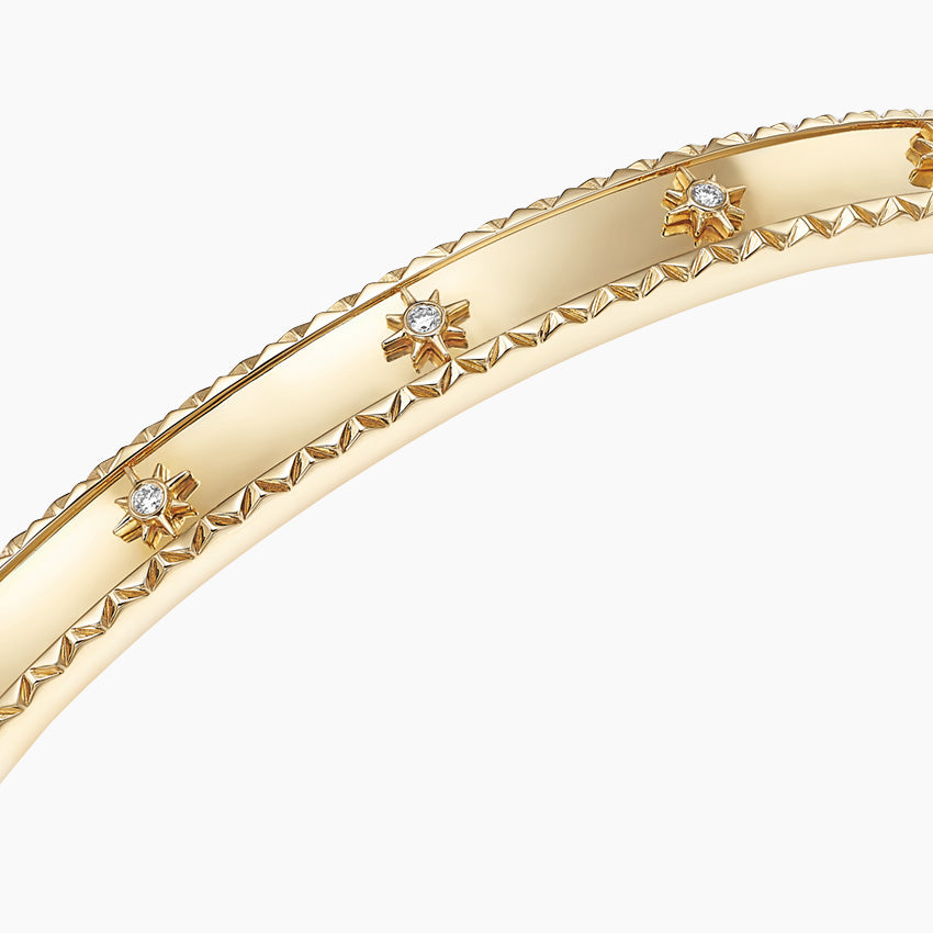 925 Sterling Silver CZ Diamond Star Engraved Bangle Bracelet
