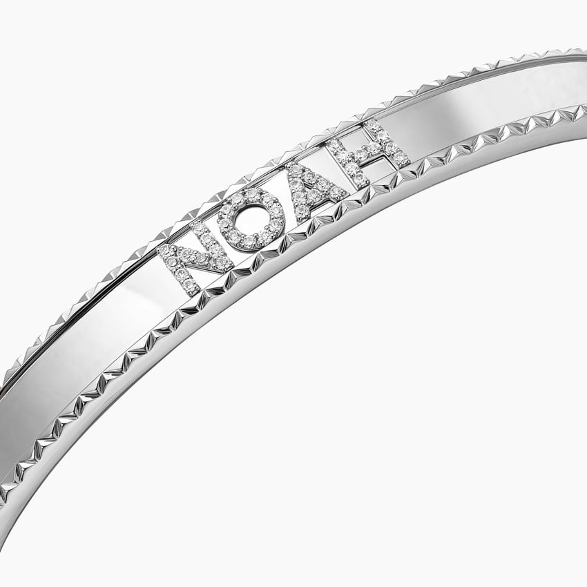 Personalized Name Bangle – Custom Engraved CZ Diamond Bracelet in 925 Sterling Silver