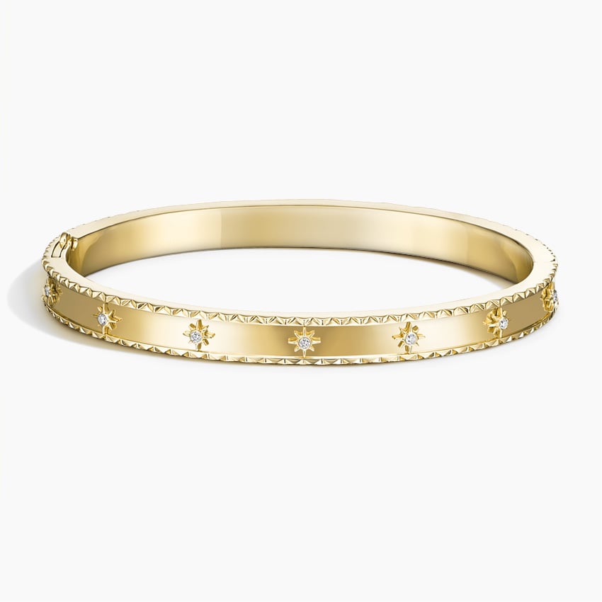 925 Sterling Silver CZ Diamond Star Engraved Bangle Bracelet