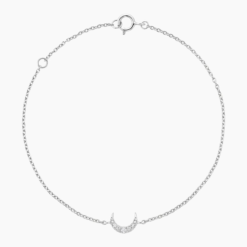 Dainty 925 Sterling Silver Moon Bracelet | Minimal CZ Crescent Charm