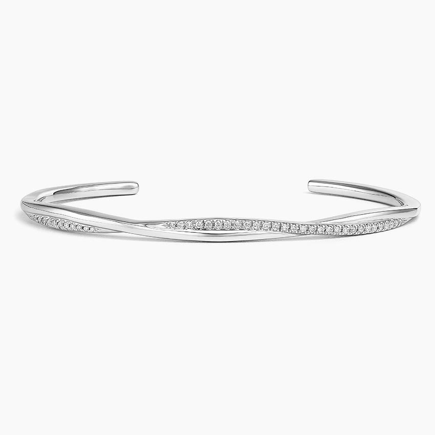 925 Sterling Silver CZ Diamond Open Cuff Bracelet – Minimal Twisted Design