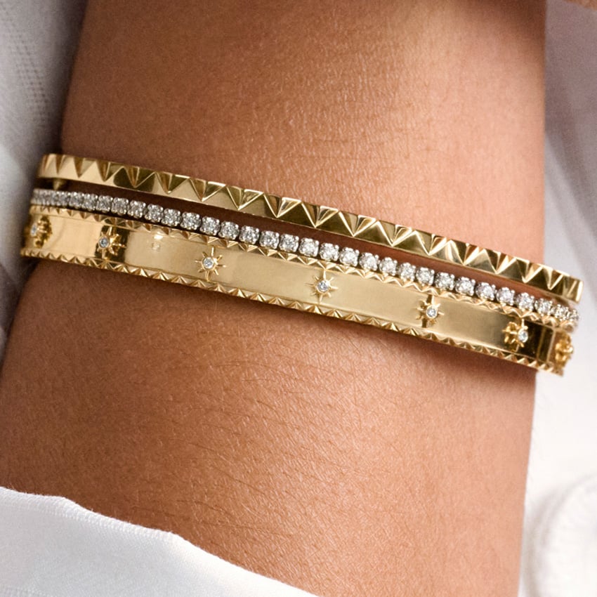 925 Sterling Silver CZ Diamond Star Engraved Bangle Bracelet