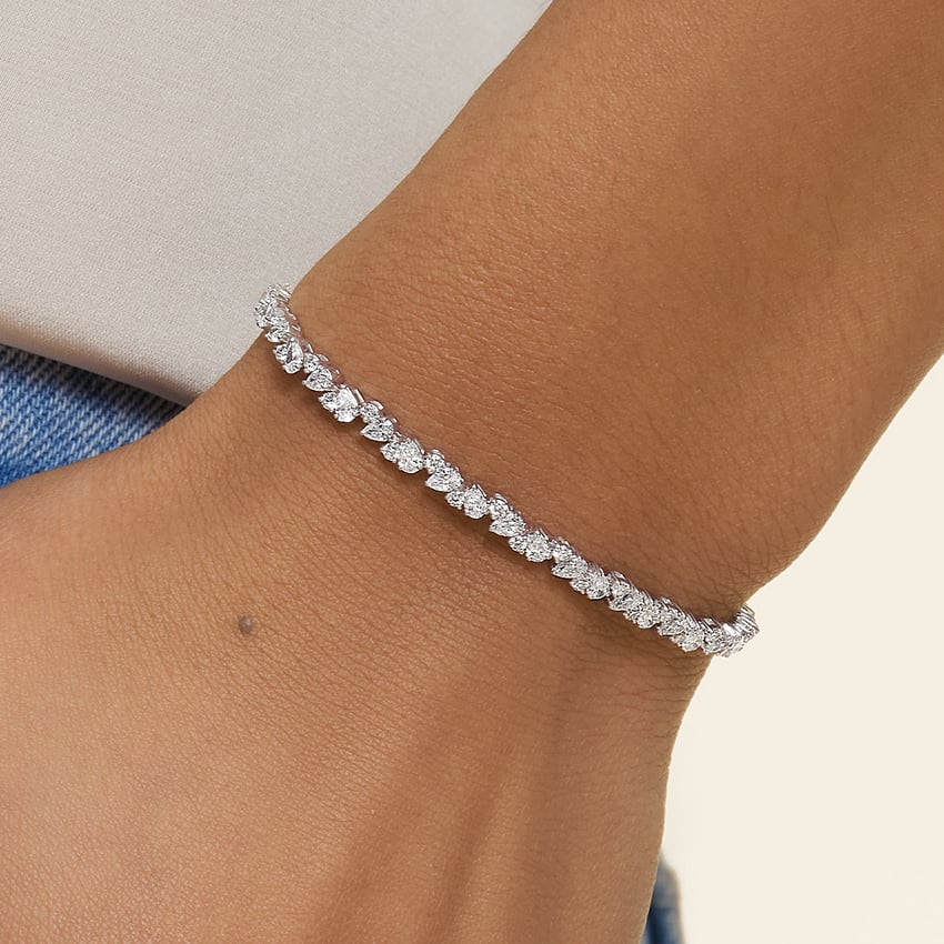 925 Sterling Silver CZ Diamond Leaf Tennis Bracelet – Elegant Minimal Design