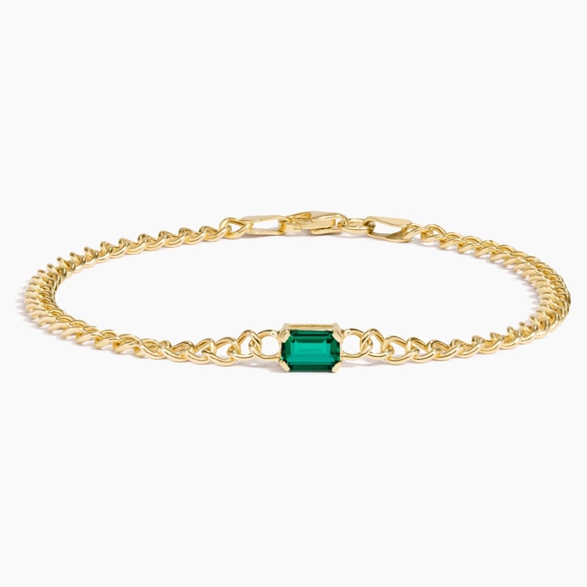 925 Sterling Silver Cuban Chain Bracelet with Green Emerald CZ