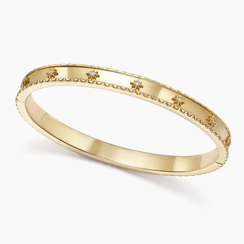 925 Sterling Silver CZ Diamond Star Engraved Bangle Bracelet